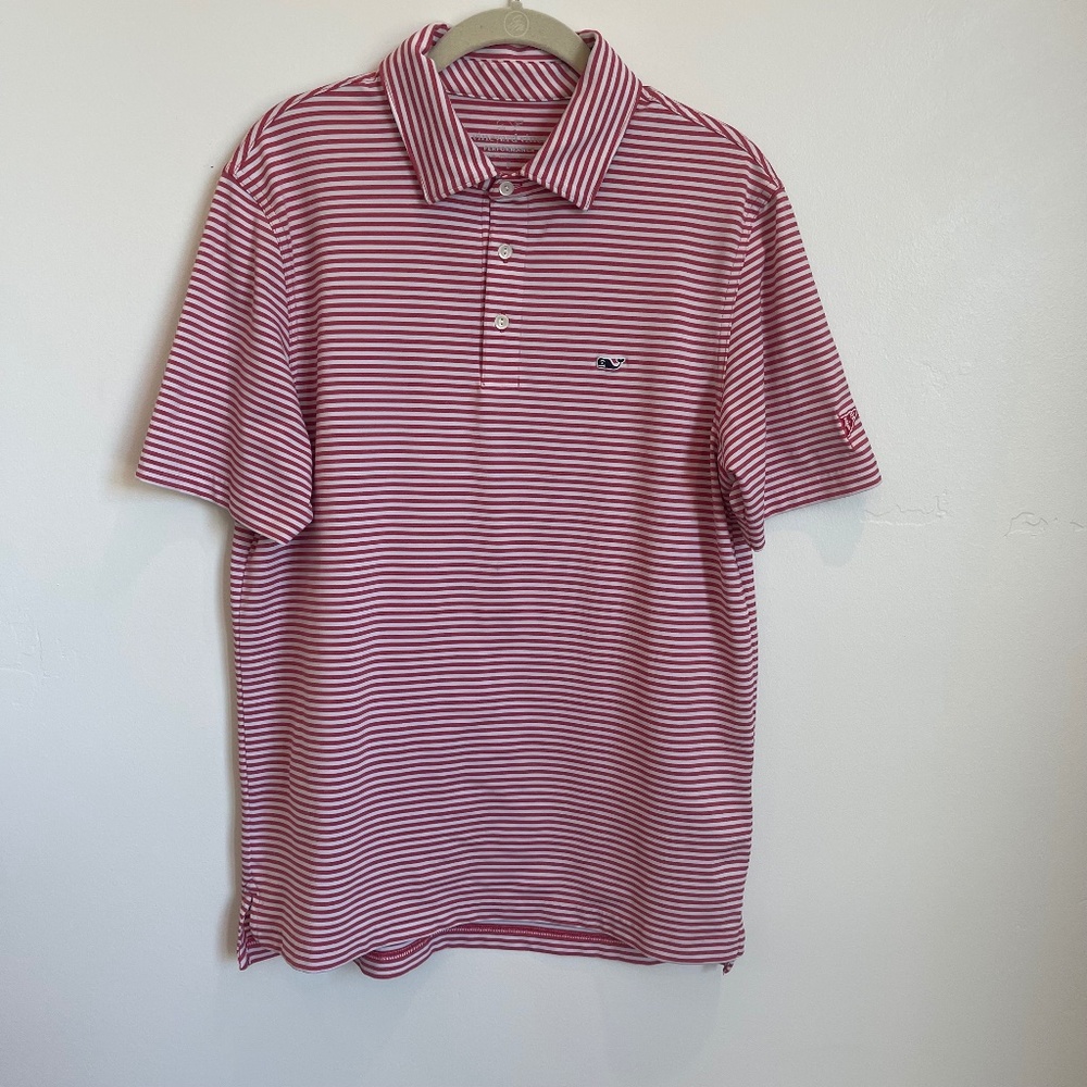 Vineyards Vines Performance Red & White Striped Polo Golf Sport Shirt Small
